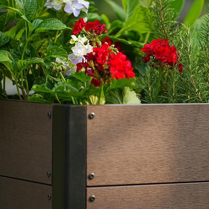 GarveeLife 19" x 19"x 17" Wood Look Raised Garden Bed Without Bottom, Outdoor Planter Box for Vegetables & Herbs, Durable Composite Deep Root Bed for Vegetables, Flowers in Backyard, Patio
