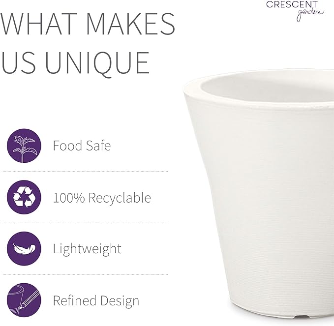 Crescent Garden Madison Planter– Weather-Resistant, Double Walled Indoor/Outdoor Plant Pot with Drain Hole – Extra Large Commercial Size Pot, 34" W (Cloud White)