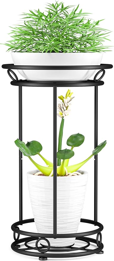 YIUKEA Plant Stand Indoor Outdoor - Metal Planter Holder Shelf Tall Tiered Flower Pot Display Organizer Rack for Garden, Patio, Living Room, Bathroom, Office (Black)