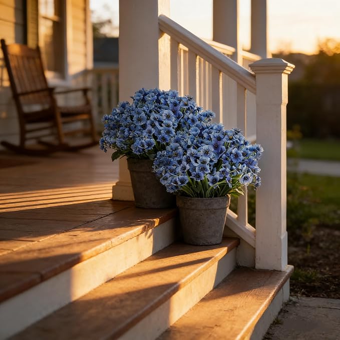 AmyHomie 20 Bundles Artificial Flowers for Outdoor UV Resistant Faux Flowers No Fade Fake Plastic Plants Garden Porch Window Box Decorating(Blue)