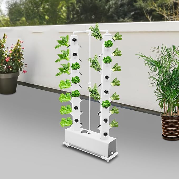 Hydroponics Growing System Kit,56 Pods Vertical Indoor Garden Planter Germination Kit, Indoor Herb Garden with Wheels, Plant Germination Kit for Vegetable Fruit (White 56pods)