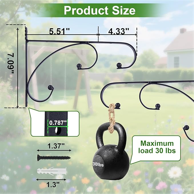 gajavo Plant Hangers Outdoor Indoor, 10 Inch Hanging Plant Brackets 2/4 Pack, Decorative Iron Plant Hooks for Hanging Plants, Bird Feeders, Wind Chimes, Flower Baskets (4Pack)