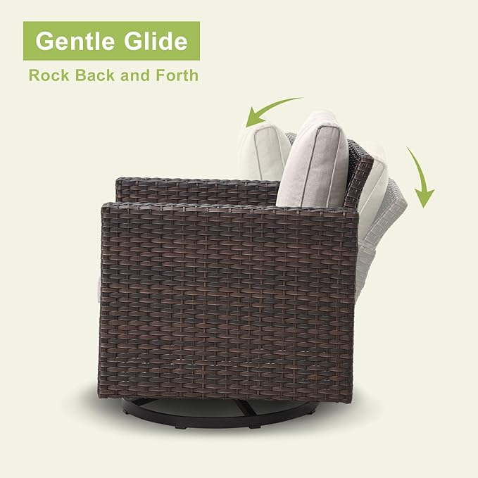 Rilyson Wicker Outdoor Patio Furniture Set - 5 Piece Patio Conversation Set with 2 Swivel Rocker Chairs,2 Rattan Ottoman and 1 Metal Side Table for Outside Porch Deck Backyard Garden(Brown/Beige)