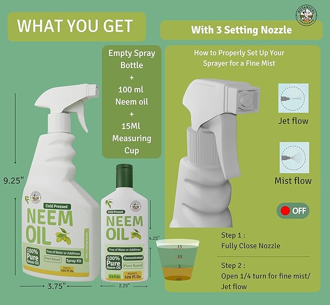 Neem Oil Spray for Plants (Refill 20 Times)- Pure Cold Pressed Neem Oil | Indoor & Outdoor