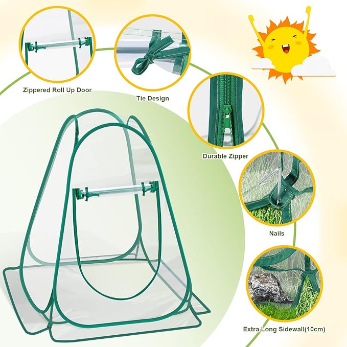 Pop Up Greenhouse Cover, Mini Greenhouse PVC Gardening Plant 2-Pack, Portable Small Green House for Indoor Outdoor, Sunshine Room Backyard Flow