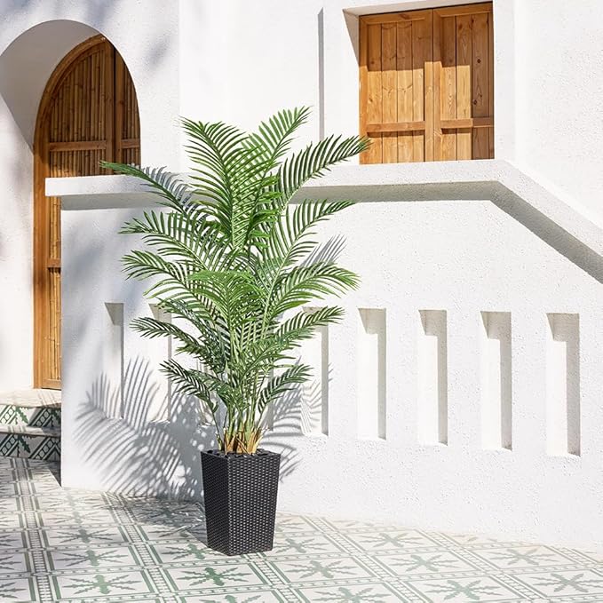 VeriNatural 6FT Artificial Palm Tree - Tall Fake Tree with Black Taper Planter & Pebbles, UV Resistant for Indoor & Outdoor Decor - Large Potted Faux Plant for Living Room, Office, Home Decor,VN130
