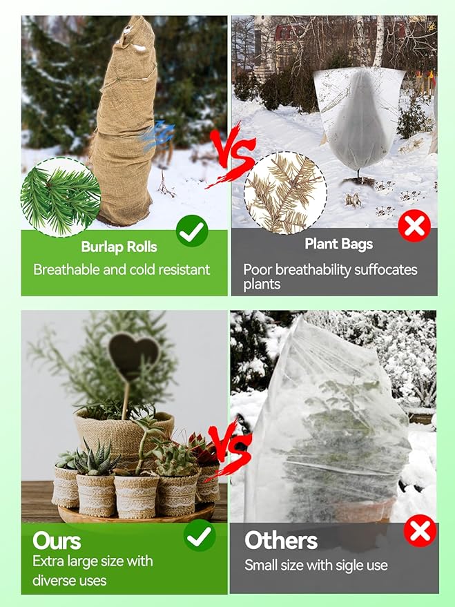 ANPHSIN 30ftx40in Natural Burlap Plant Covers Freeze Protection - Winter Frost Blankets Cloth Fabric Roll for Outdoor Bushes Trees Potted Plants Cold Weather