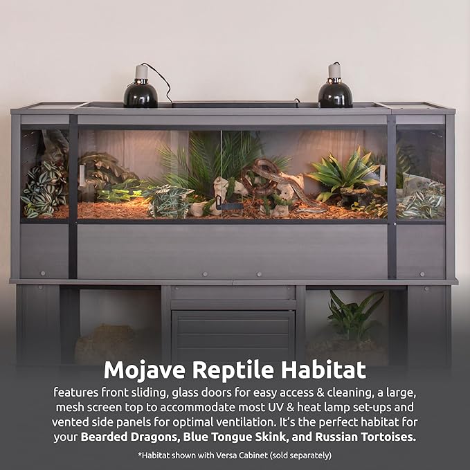 New Age Pet ECOFLEX 60" Wide X-Large Reptile Habitat, Mojave Lounge for Snakes, Tortoises & Lizards in Maple, Black & Grey, Easy Assembly, Sliding Glass Doors & Mesh Top