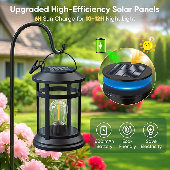 Solar Lanterns Outdoor Waterproof: 6 Pack Hanging Solar Lights for Outside Patio Porch Garden Tabletop Decor - Bright LED Warm White Solar Powered Lighting - Unique Gardening Gifts for Mom