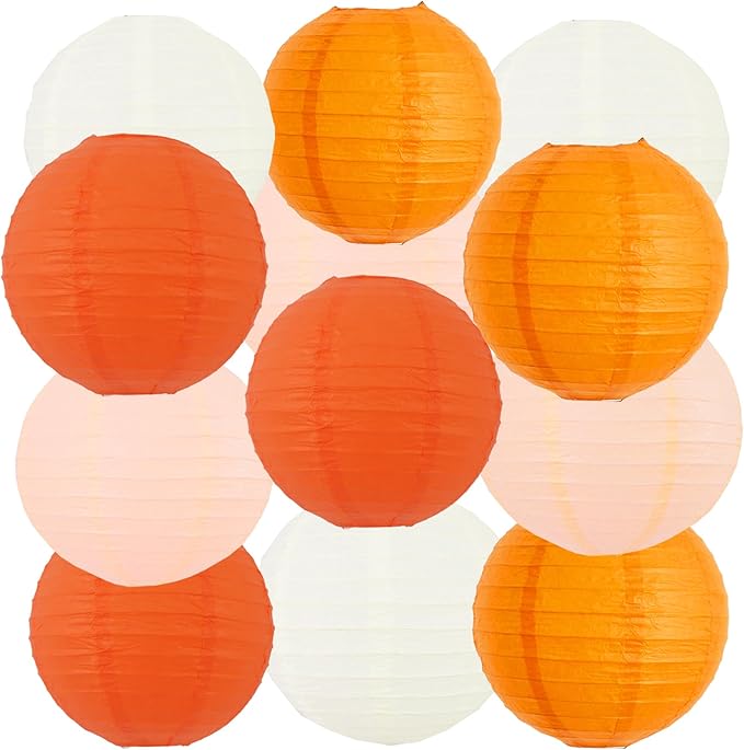 BEISHIDA Orange Round Paper Lanterns Decorative Hanging Asia Chinese Japanese Paper Lanterns Lamp for Thanksgiving Fall Harvest Birthday Baby Shower Wedding Home Decor Outdoor Party Decoration(12Pack)