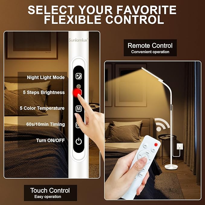 Sozapooty Light Therapy Lamp,10000 Lux Happy Therapy Light, Floor Sun Therapy Lamp with Remote & Touch Control & Adjustable Gooseneck for Reading/Office/Home