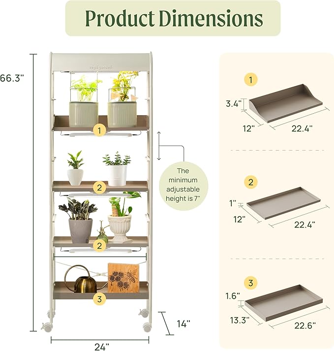 Vego garden 4 Tier Indoor Rolling Metal Corner Plant Stand with Grow Light, Full Spectrum LED Grow Light, Plant Rack for Seed Starting, Leafy, Herbs, Fruits & Microgreens