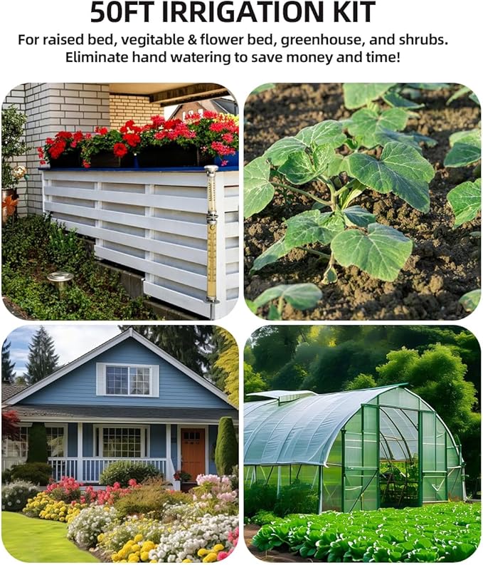Drip Irrigation System with Water Timer Quick-Connect Automatic Irrigation Kit with 1/2 inch Hose 1/4 inch Distribution Tubing and Accessories DIY Garden Misting System for Yard, Lawn, Patio