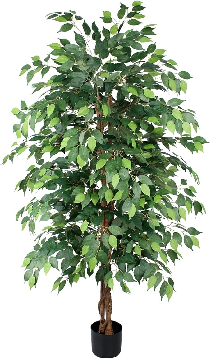 AQUGQ Ficus Tree Artificial 6ft, Tall Fake Tree with Realistic Leaves & Trunk, Artificial Tree for Home Office Living Room Decor Indoor Outdoor.