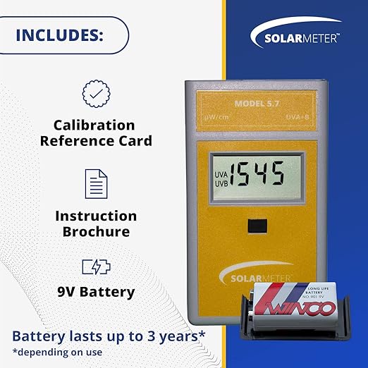 Solarmeter Model 5.7 Sensitive UVA & UVB Total UV Light Meter, Handheld Digital Radiometer and Light Bulb Tester for Measuring Ultraviolet Light, 0-1999 μW/cm², Made in USA