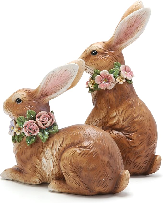 Hodao Spring Garden Patio Bunny Figurine Set (2pcs) The Perfect Accent for a Wonderful Garden-Easter Bunny Figurine Decor Indoor Home Decorations (Brown)