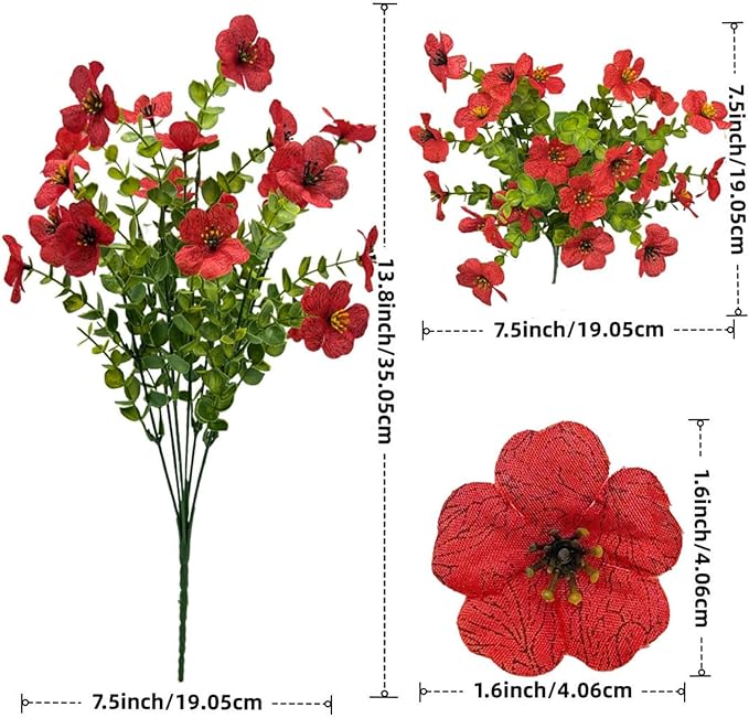 XccJLYB Artificial Flowers Outdoors UV Resistant Fake Plants, 12 Bundles Silk Daisy in Pots for Porch Patio Garden, Faux Potted Home Decor for Outside (Red)