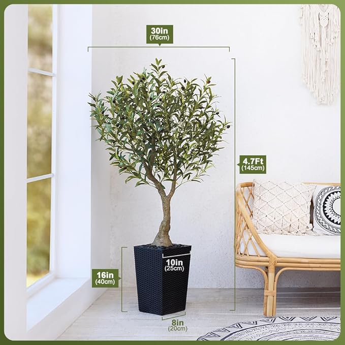 VeriNatural Artificial Olive Tree 5ft, Tall Fake Tree for Indoor & Outdoor Decor with Black Pot & Pebbles, UV Resistant Silk Leaves, Realistic Faux Potted Plant for Living Room,Office,Home Decor,VN137