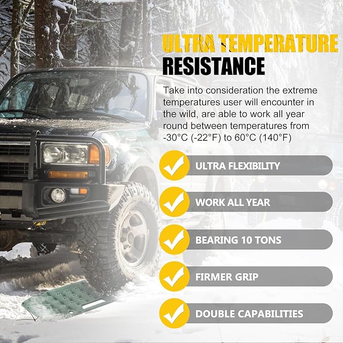 BUNKER INDUST Off-Road Traction Boards with Jack Base,Pair Recovery Track 4X4 Jeep Truck Emergency Tire Traction Mat with Bag -Sand, Mud, Snow Tracks Green Traction Pad (Gen 7th)