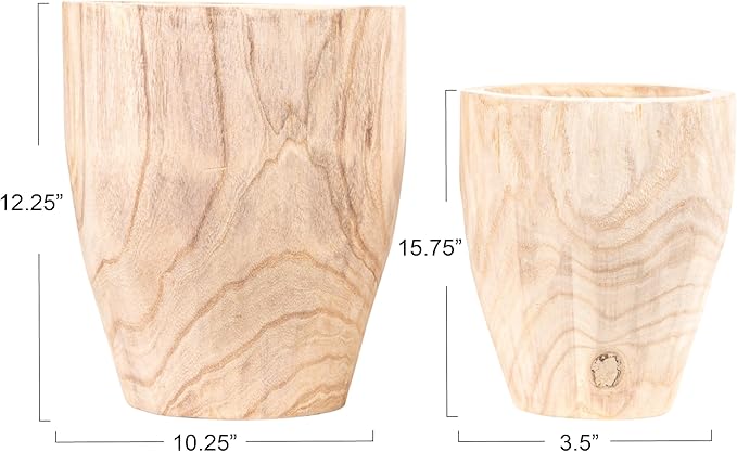 Creative Co-Op Rounded Paulownia Wood Pots (Set of 2 Sizes)