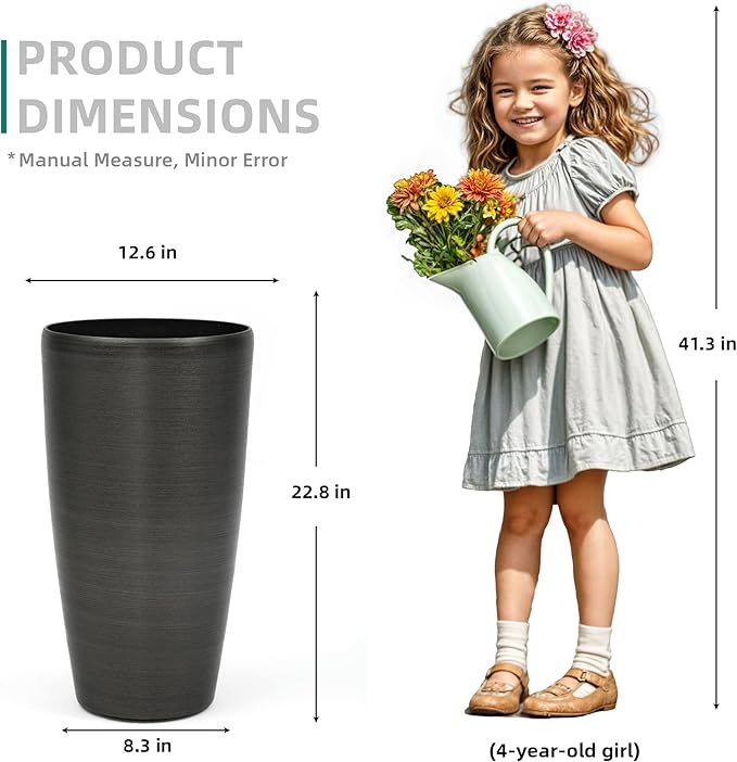 Autodaya 22.8" Tall Planters Set of 2, High-Density Resin Brushed Outdoor Pots for Plants, Versatile Indoor/Outdoor Flower Pots w/Drainage Hole for Patio Garden Porch & Living Room Decor, Ideal Gift