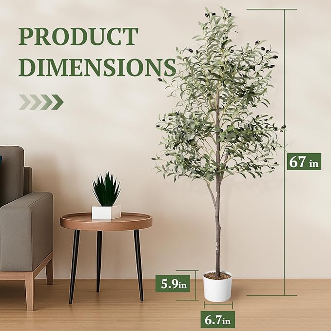Artificial Olive Tree in Pot, 5.5 FT Tall Faux Olive Tree for Home Indoor Decor, Large Floor Plant with Textured Leaves Fruits, Realistic Wood-Grain Trunk, Fake Plant for Living Room Bedroom Office