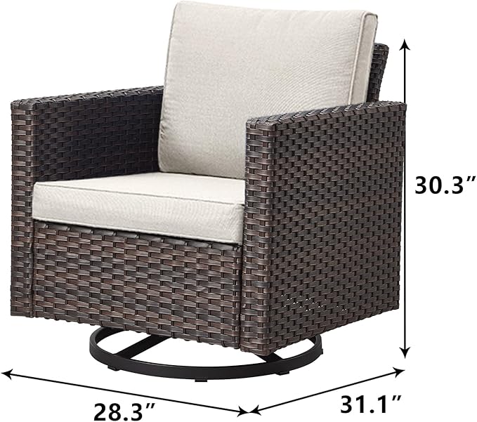 Outdoor Patio Swivel Rocker Chairs - Wicker Patio Swivel Rocking Chairs Set of 2 with Waterproof Wicker,Comfortable Cushions and Sturdy Metal Frame for Outside Porch Deck Backyard(Brown/Beige)