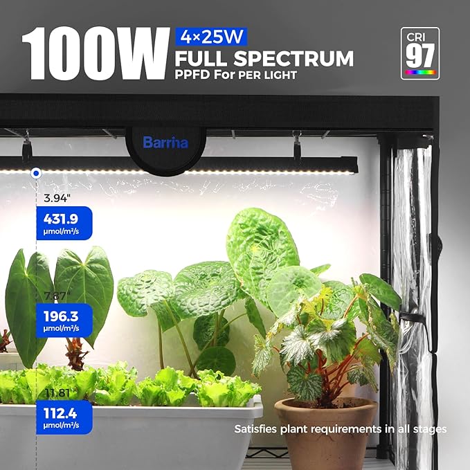 Barrina LP600 Mini Greenhouse with Grow Lights, 5-Tier Plant Stand with 100W TX-S25 1.6FT 5000K Full Spectrum Plant Shelf with Tent, Timer & Thermometer for for Seed Trays Growth, 23.6 x 13.8 x 70.9IN