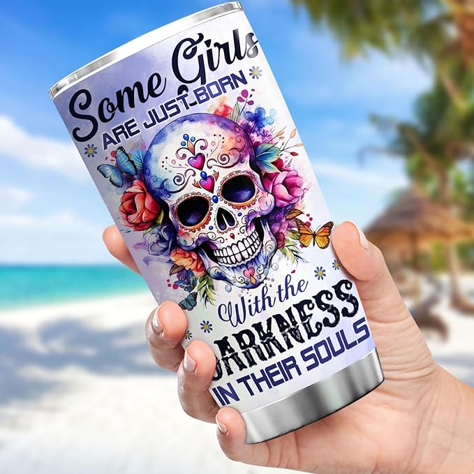 KOIXA Skull Coffee Tumbler Birthday Gifts For Women Adults Teen Girls Friends Flower Travel Mug With Lid Floral Insulated Cup Oz Cold Steel Tumblers Inspirational Quotes Jewelry Style