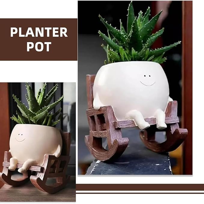 Rocking Chair Planter, Rocking Chair Planter, Cute Indoor Plant Holder for Succulents, with Drainage Hole