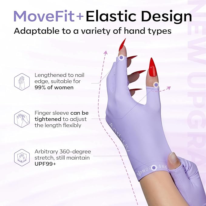 modelones UV Gloves for Gel Manicures, Professional UPF99+ Anti UV Protection Gloves for Gel Nail Lamp (Purple)