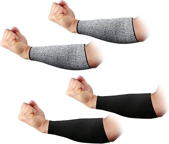 CAWANFLY 2 Pairs Protective Arm Sleeves, Cut Resistant Sleeve Arm Protectors Anti Abrasion Safety Armband for Garden Kitchen Work (Black+Grey)