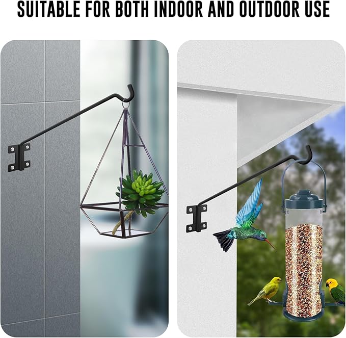 JiaheRuitai Deck Hook Rail Wall Mounted, Extension Reach Wall Bracket,Hook for Hanging Plants, Wind Chimes,Bird Feeders,Outdoor Lights (1)