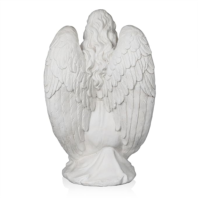 Alpine Corporation 27" Tall Indoor/Outdoor Kneel Praying Angel Statue, Tabletop Garden Decor, White