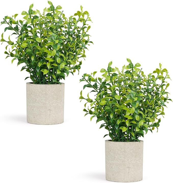 Velener 2 PCS Small Fake Eucalyptus Plant Artificial Potted Plants Indoor for Desk, Shelf, Home Decor Realistic Faux Plant for Office, Bathroom/Living Room Decoration (Sage Green)