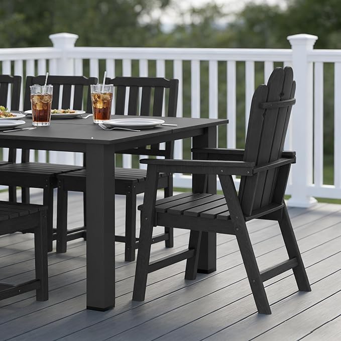 11-Piece Patio Dining Set for 10, HDPE All-Weather Outdoor Furniture with Umbrella Hole Table, 89.76” Oversized Table, 2 Armchairs & 8 Armless Chairs, Black