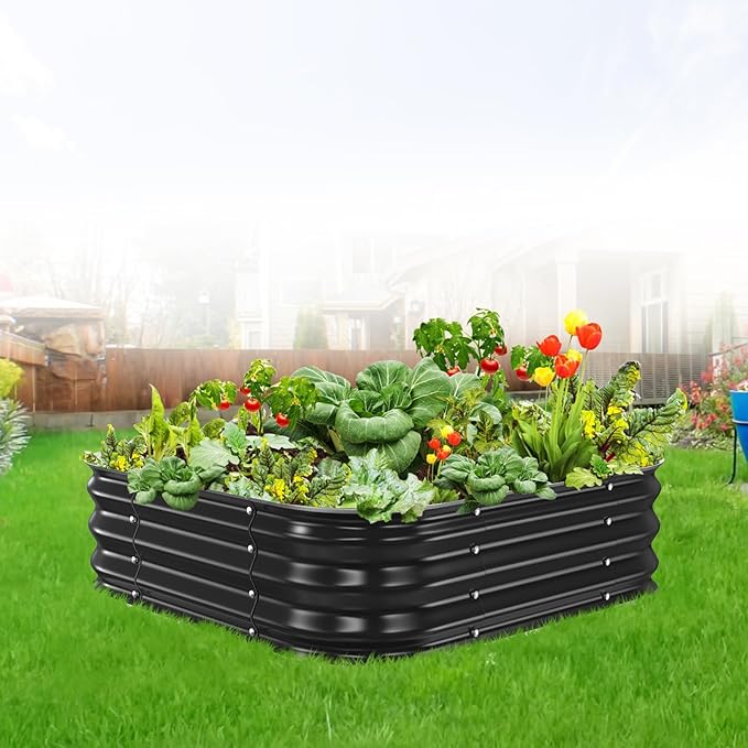 Galvanized Raised Garden Bed, 3x3x1ft Garden Planter Bed Outdoor, Heavy Duty Rustproof Steel Raised Bed Kit for Gardening Vegetables Fruits Flowers Grow Black