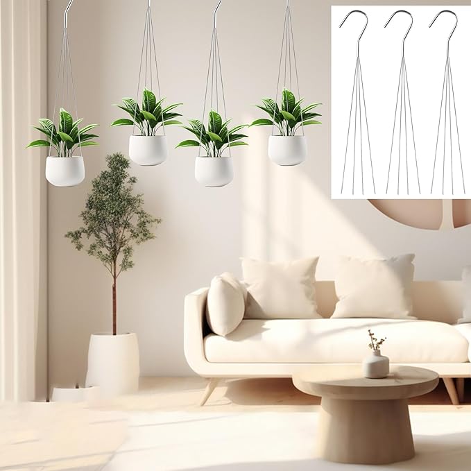GBACHOOSE 24 Pack 24" 4 Wire Steel Hook Hanger, Pot Hangers for Plants, Wire Plant Hangers for Hanging Baskets, Plant Hanger for Indoor Outdoor Patio Garden