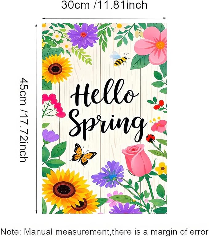 Hello Spring Garden Flag 12x18 Inch Floral Welcome Garden Flag Spring Yard Banner for Outdoor Porch Patio Lawn Springtime Farmhouse Outdoor Decor Seasonal Garden Flags