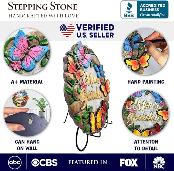 OrnamentallyYou Elegant Resin Stepping Stone, Outdoor Garden Pathway Decoration (Garden with Butterflies Stepping Stone, 9.5" Decorative Outdoor Decoration)