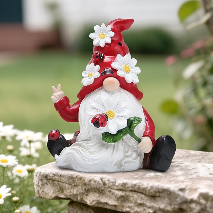 Hodao Ladybug Spring Gnomes Decorations for Home Table, Porch, Garden Yard Ladybug Elf Ornaments Decor Spring Gnome Figurines Decor for Outdoor Garden Birthday Gifts for Mom, Grandma