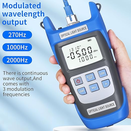 Rechargeable Fiber Optic Light Source A-C1315 Fiber Optic Cable Tester Single-Mode Dual wavelength 1310/1550nm Fiber Optic Power Meter Suitable for SC/FC/ST/LC Interface Equipped with 1 FC-LC Adapter