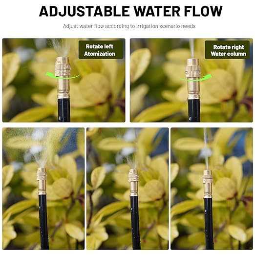 360° Adjustable Drip Irrigation System - 100FT Garden Watering Atomizing System with 32 Nozzles & Water Timer, Greenhouse Accessories for Yard, Lawn, Plants, Garden, 5/16 inches Hose