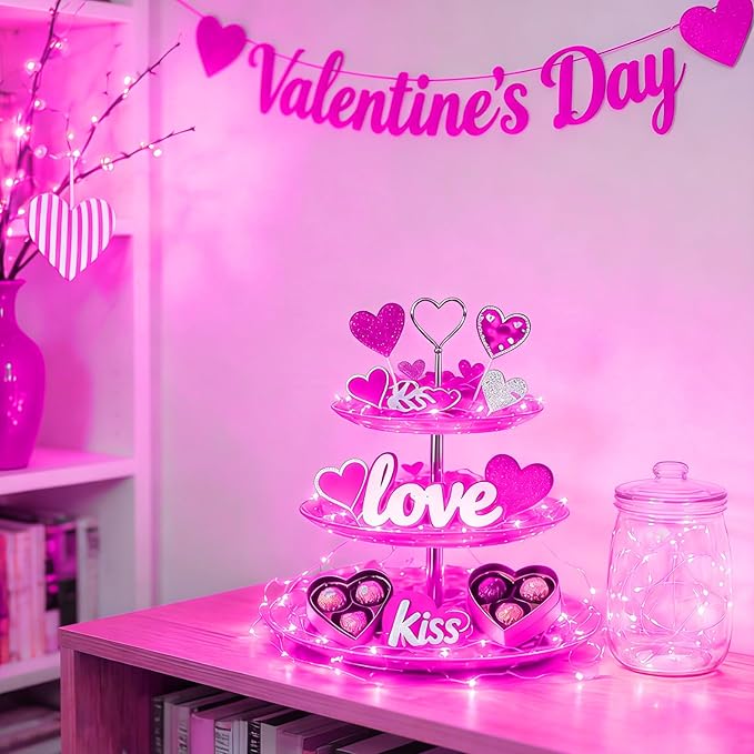 LAMPHOME 20 Pack Pink Valentine Fairy Lights, Battery Operated Valentines Day String Lights, 20 LED on 6.6FT Firefly Fairy for Galentine's Day Decoration Wedding Party Mason Jar Christmas Bedroom