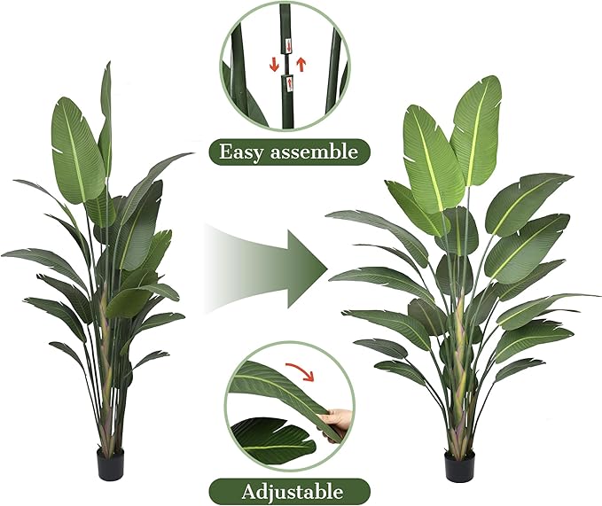 Bird of Paradise Artificial Plant 9FT, 108" Tall Artificial Plants Indoor with 25 Realistic Banana Leaves and Large Trunks, Faux Tropical Trees with Pot for Home Living Room Office Indoor Decor