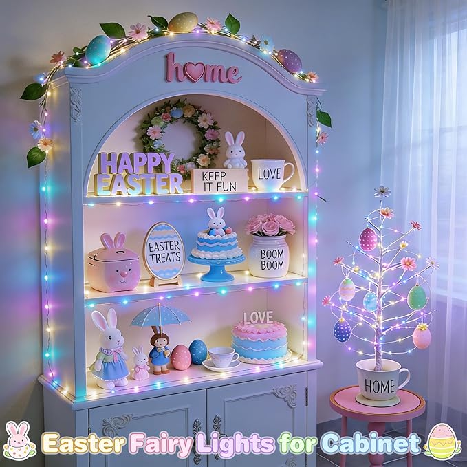 JMEXSUSS 2 Pack Pastel Fairy Lights Battery Operated with Remote, Total 200 LED 66ft Easter Lights Outdoor Waterproof, 8 Modes Battery Powered Twinkle String Lights for Bedroom Indoor Easter Decor