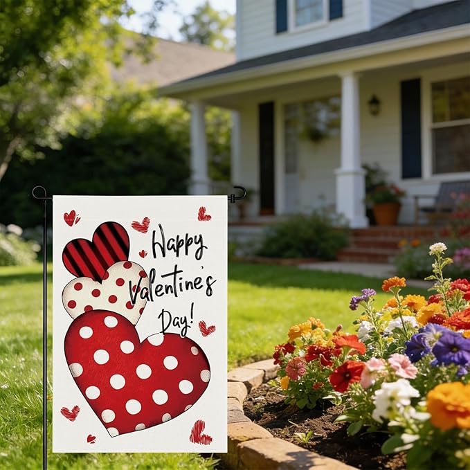 pretty_jessie Valentines Day Garden Flag 12x18 Inch Double Sided, Happy Valentines Day Love Hearts Burlap Yard Flag Anniversary Patio, Porch, Backyard Outdoor Decorations