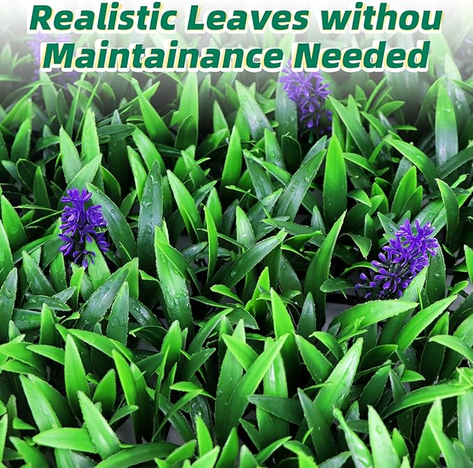 Easnwllim Artificial Grass Wall 12PCS 20" X 20" Lavender Flowers Topiary Hedge Plant Grass Backdrop Wall Greenery Panels for Indoor Outdoor Privacy Fence Home Decor(Seedling Grass)
