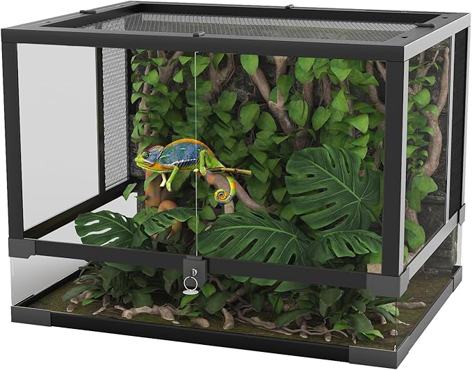 Garvee 34 Gallon Reptile Tall Glass Terrarium, 24" x 18" x 18" Reptile Tank Double Hinge Door with Top Screen Ventilation, Easy Assembly (34 Gallon-H)