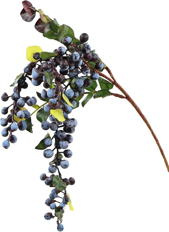 Rinlong 2Pcs Artificial Blueberries Fake Berries Stems Hanging Spray Frosted Blueberry Fall Floral Picks for Wreath Thanksgiving Decoration